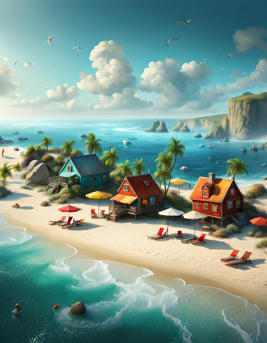 Summer Beach Seascape in Alexander Jansson Style