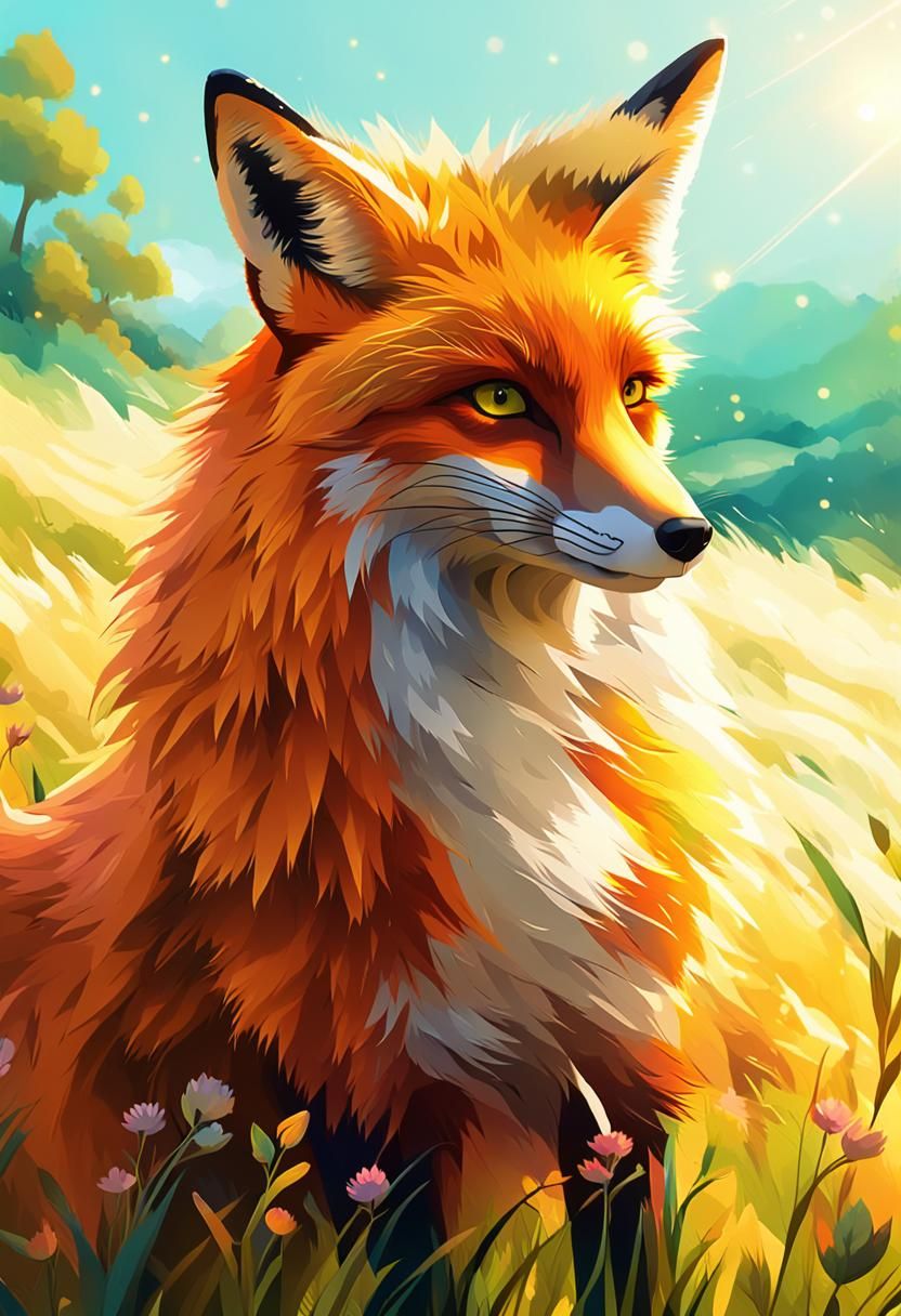Female Fox in Meadow as Fauvist Digital Art