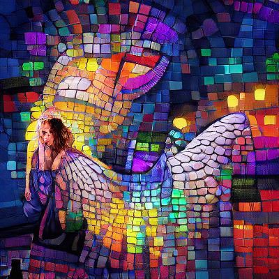 Mosaic angel in the night beautiful artwork deviantart colourful digital illustration