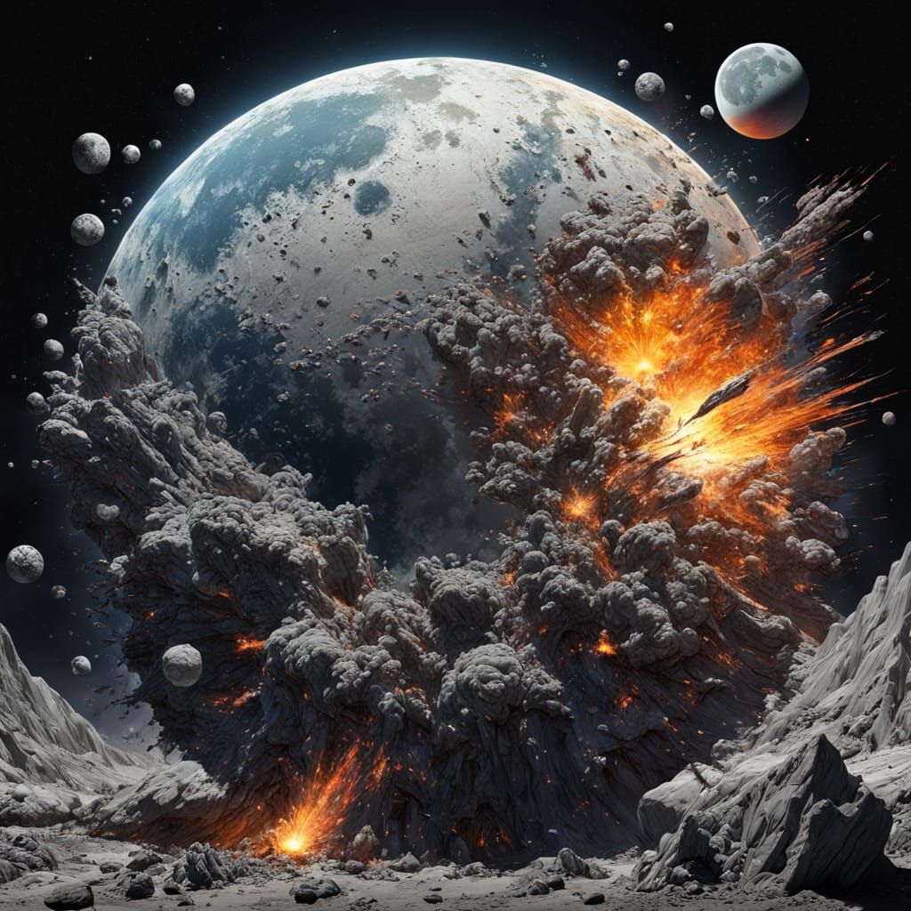 Exploding Moon Colors in Hyperrealistic Style
