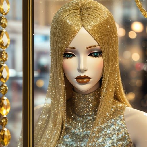 Glamorous Mannequin in Sequined Dress Fashion Photography