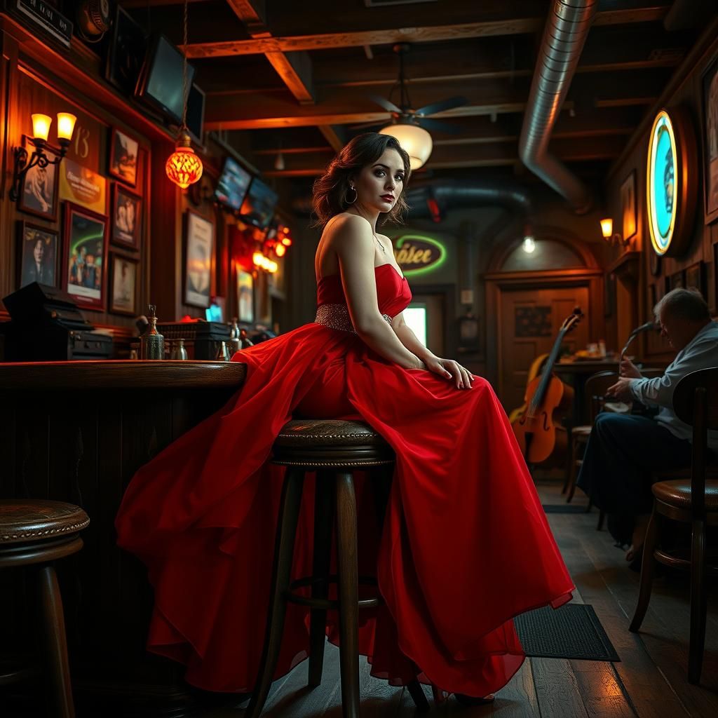 Elegant Woman at a Vintage Blues Bar