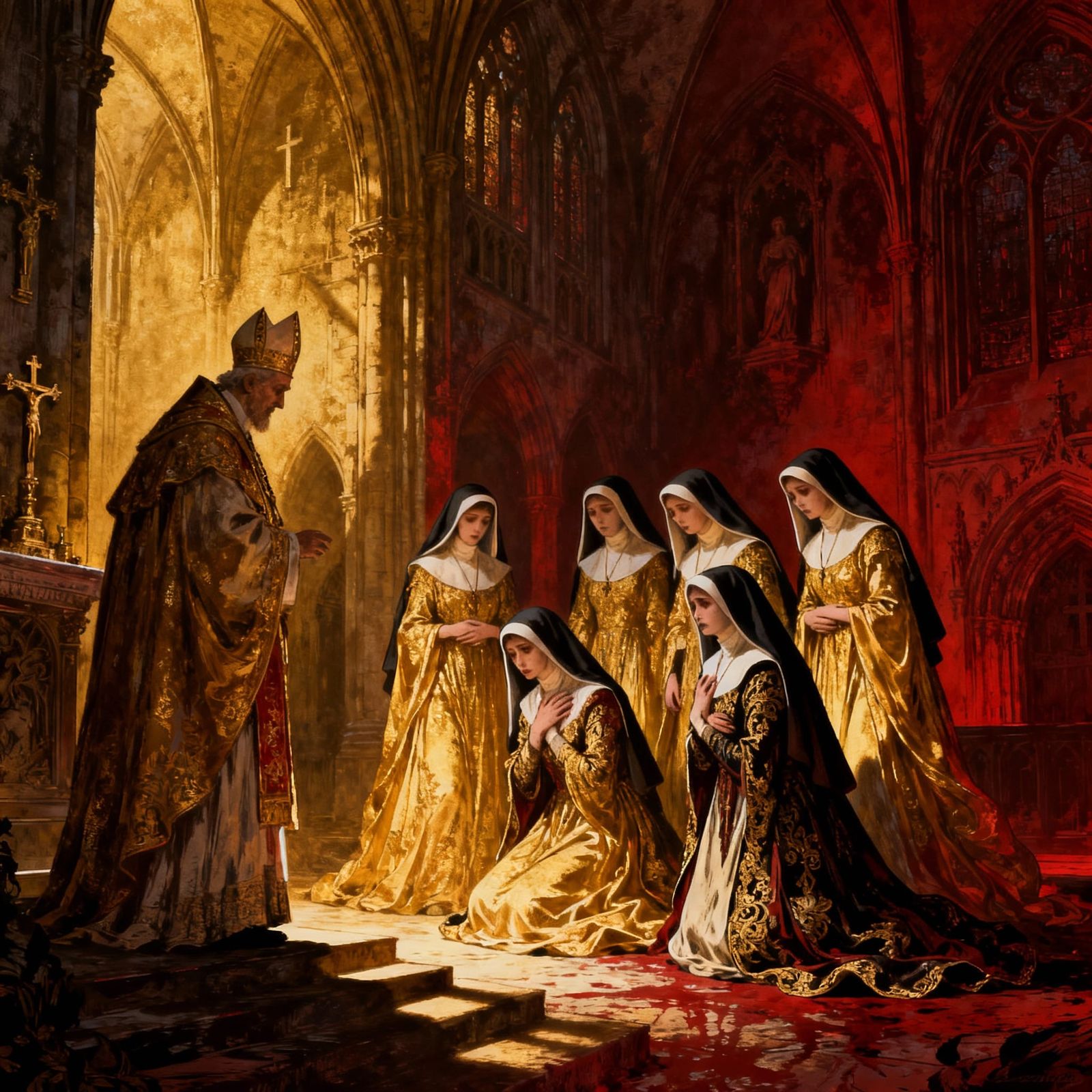 Gothic Horror Scene: Nuns in Church with Pope, Gustave Doré ...