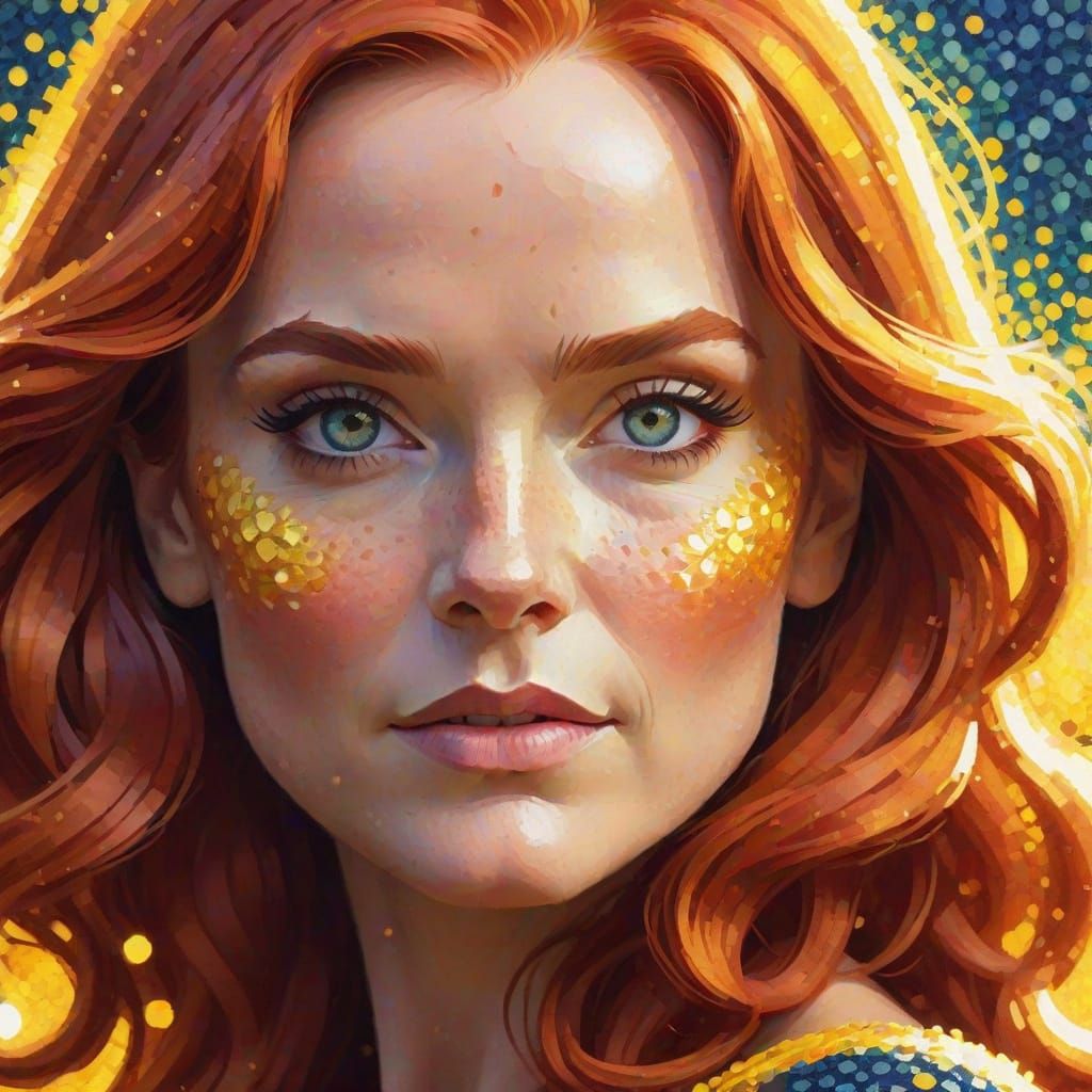 Jean Grey Portrait in Pointillist Impressionist Style