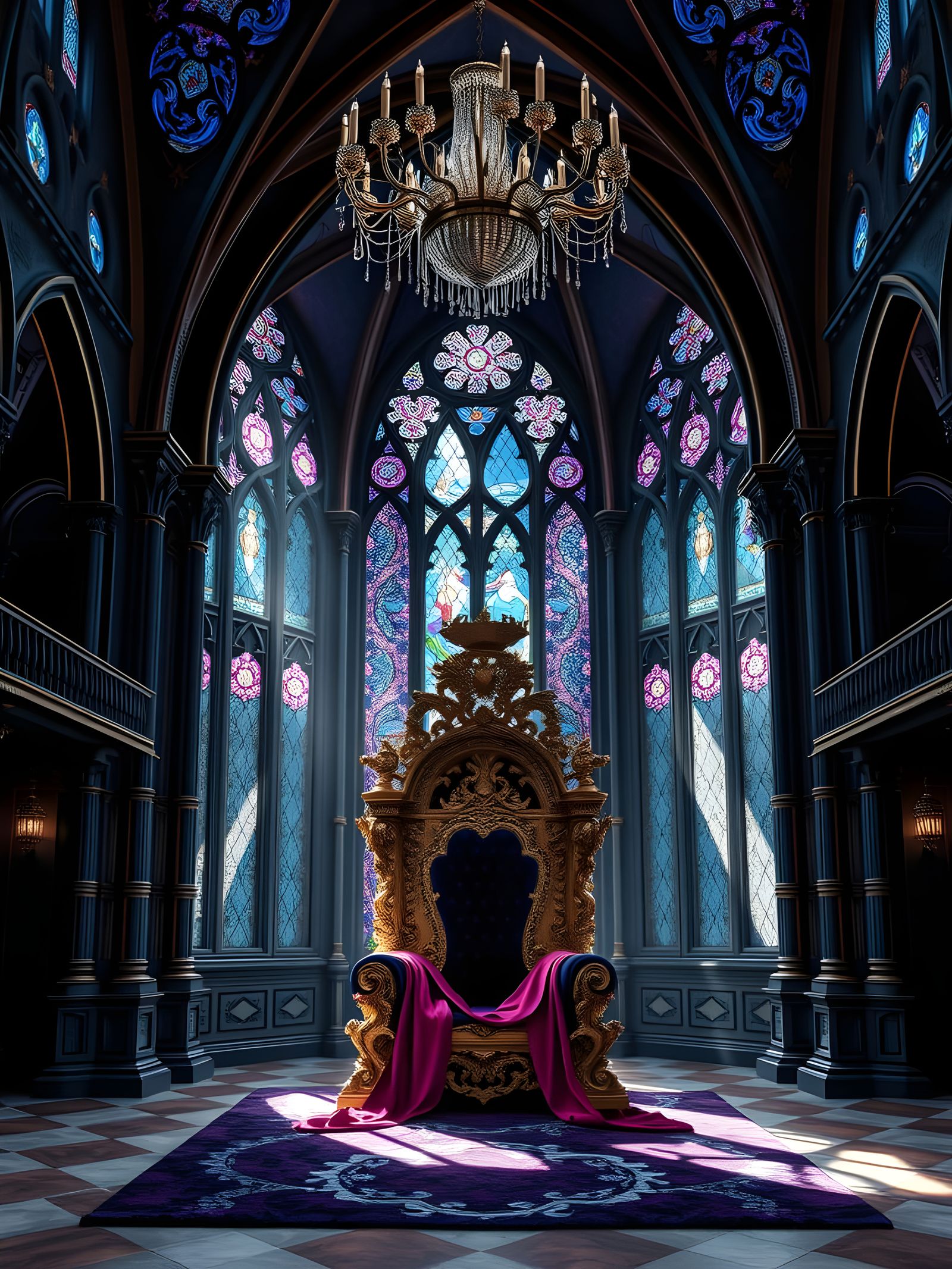 Luxury Geode Crystal Throne Room with Blown Glass Chandelier