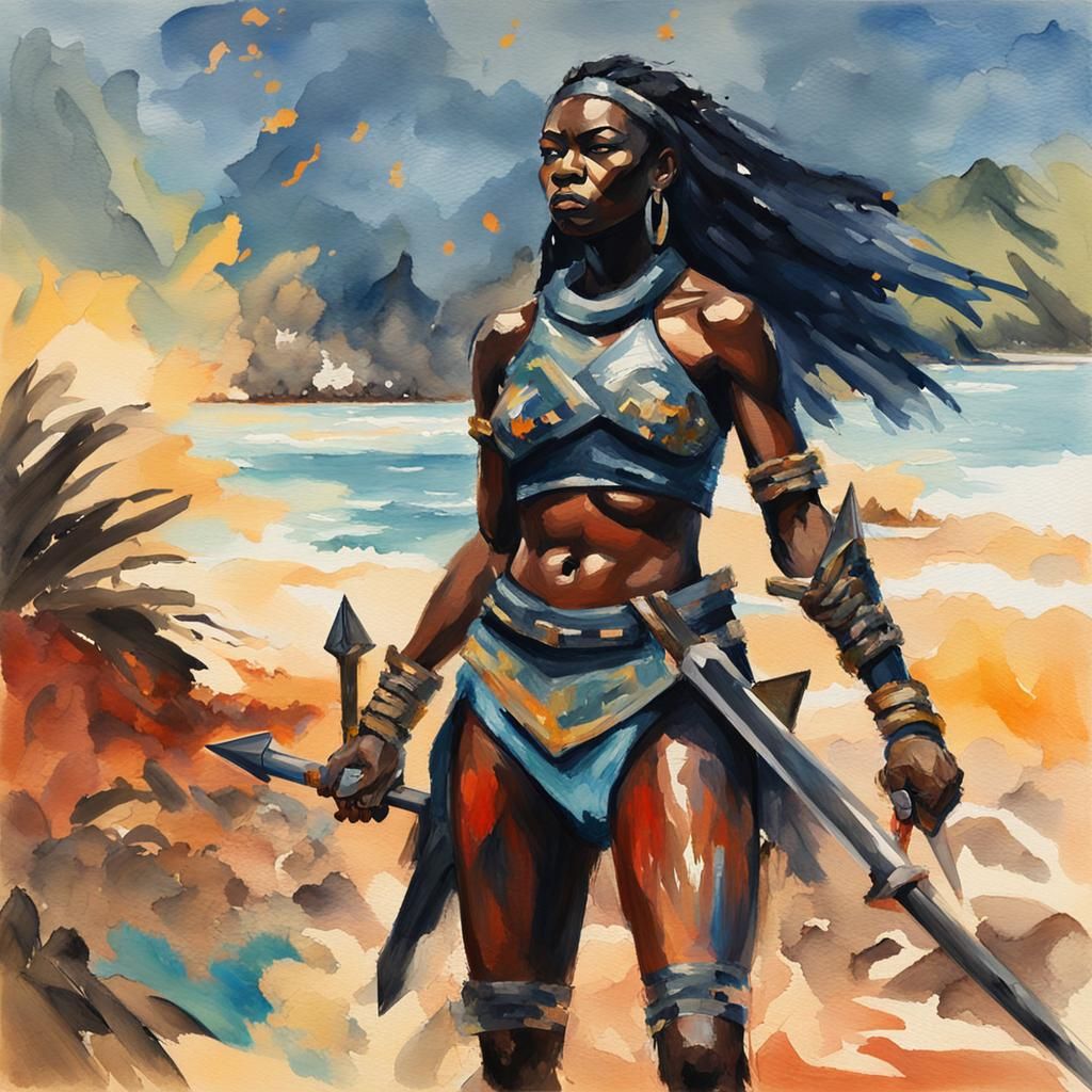 Obsidian Bikini Warrior in Gouache Style