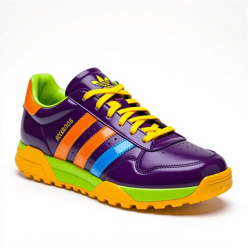 Eggplant Adidas Shoe with Colorful Stripes