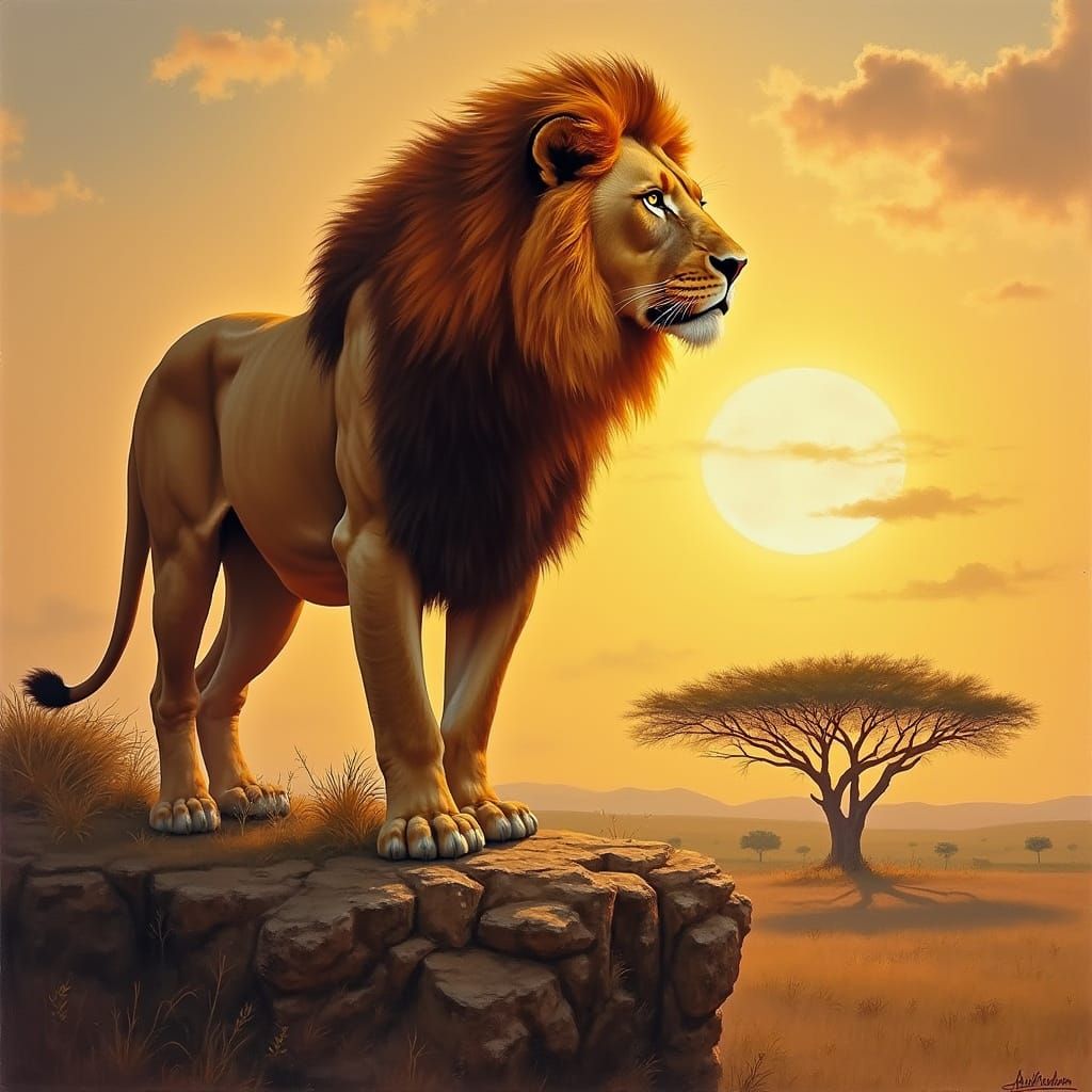 Lion King of the Golden Plains in Oil Painting Style