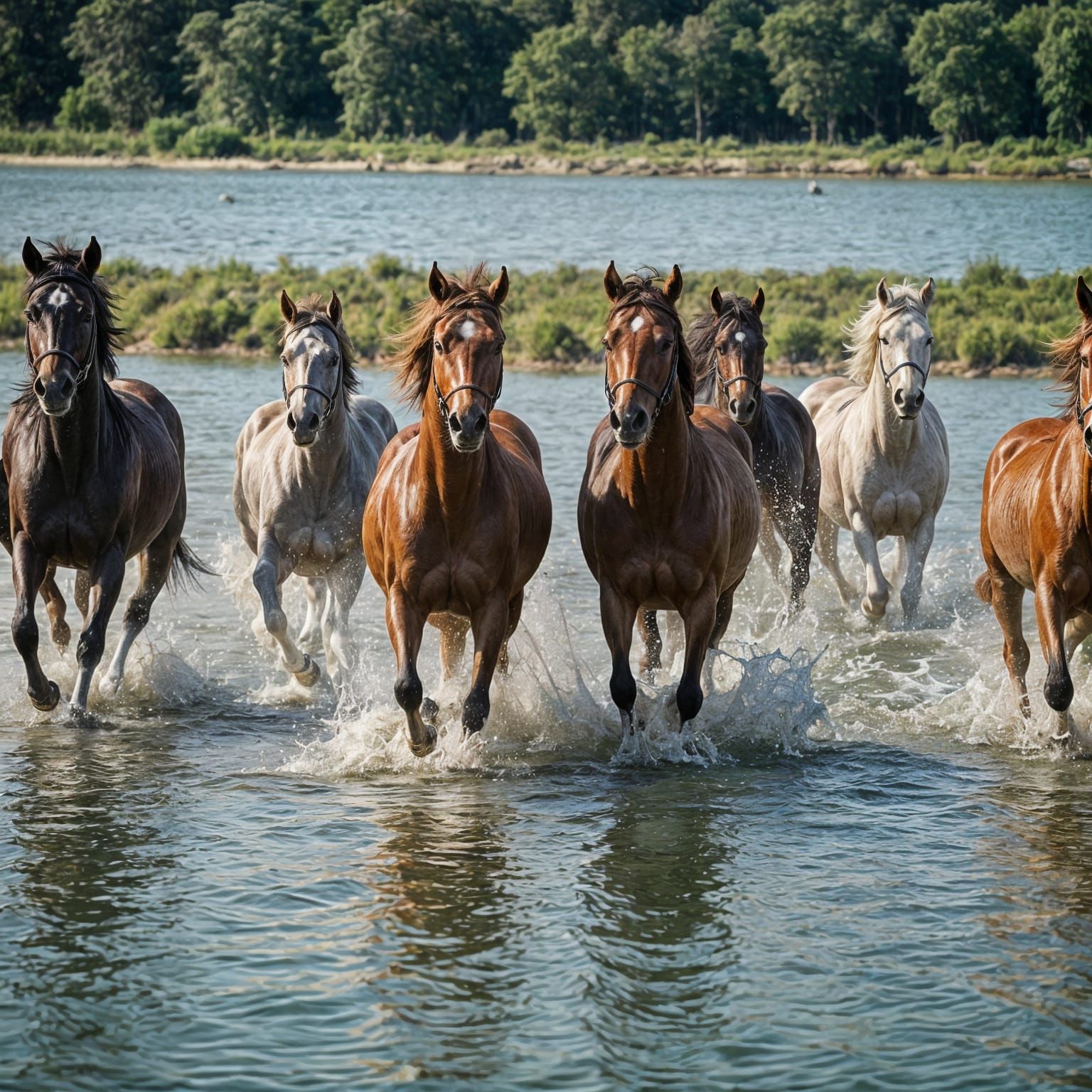 Horses Running Through Water