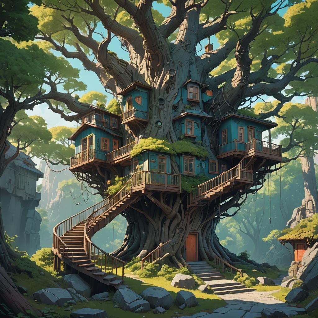 Majestic Treehouse: Fantasy Architecture Concept Art