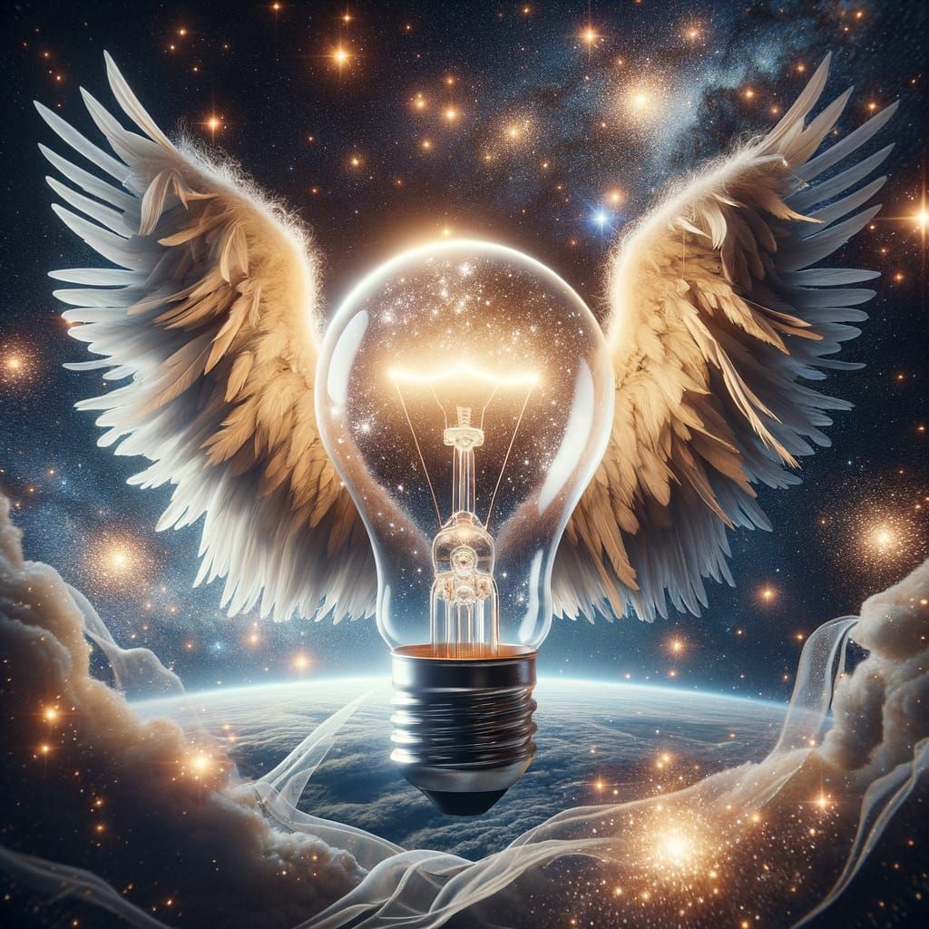 Angelic Lightbulb Exudes Cosmic Energy in Outer Space