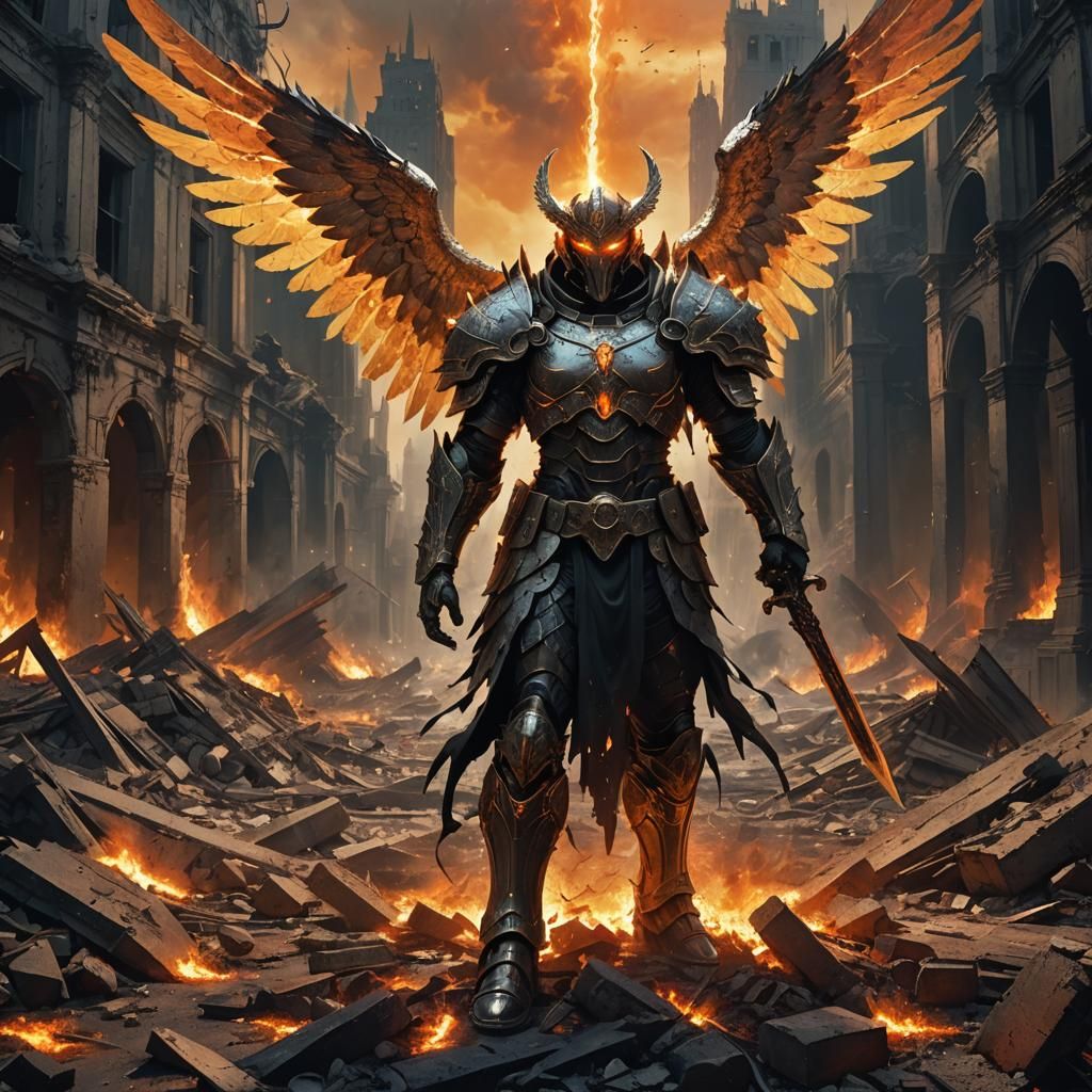 Fallen Angel in Ruined City: Dark Fantasy Art
