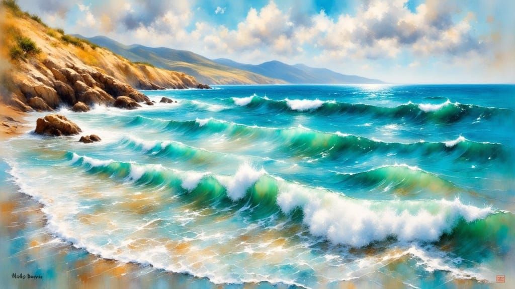 Mediterranean Seascape in Impasto Oil Painting Style
