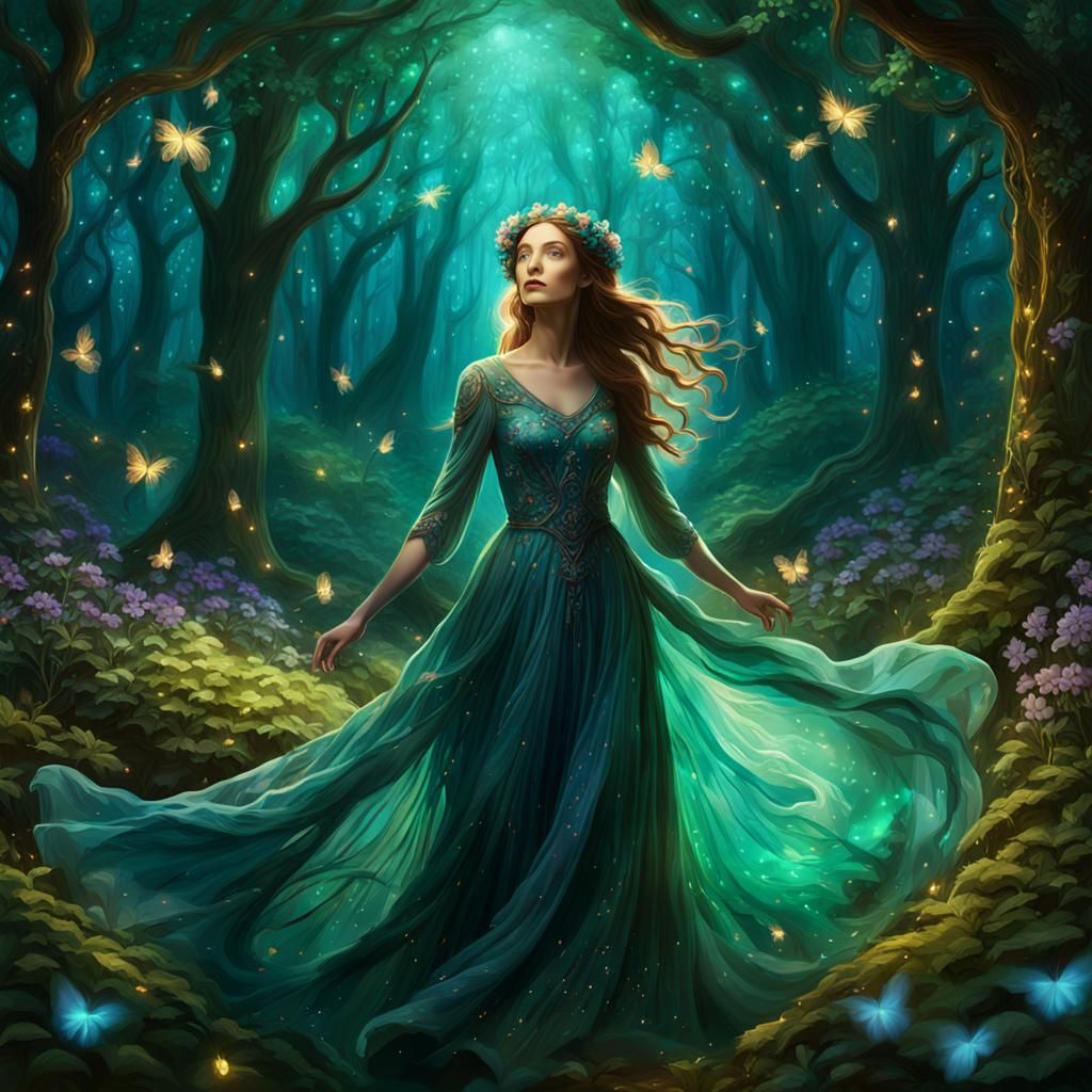Enchanted Forest Maiden in Vibrant Splendor