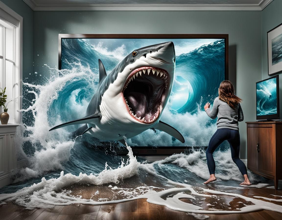 Surreal Shark Emerges From Television