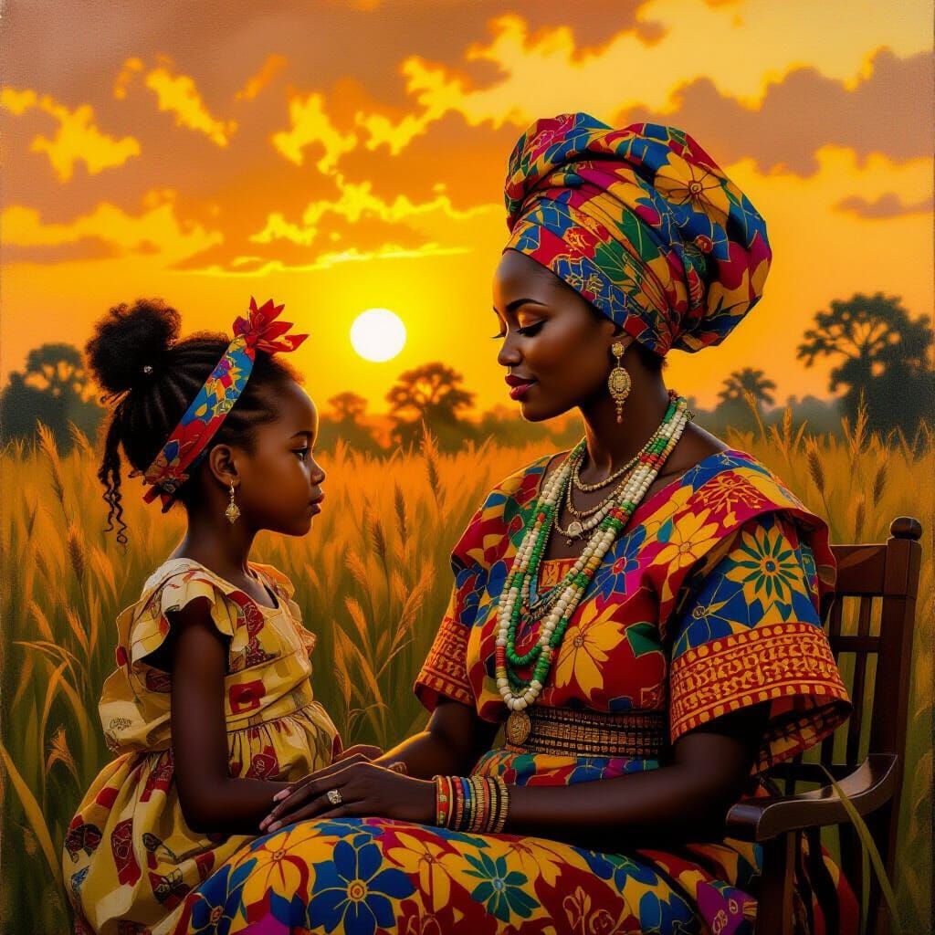 African Queen Mother Summons Young Girl: Expressive Portrait