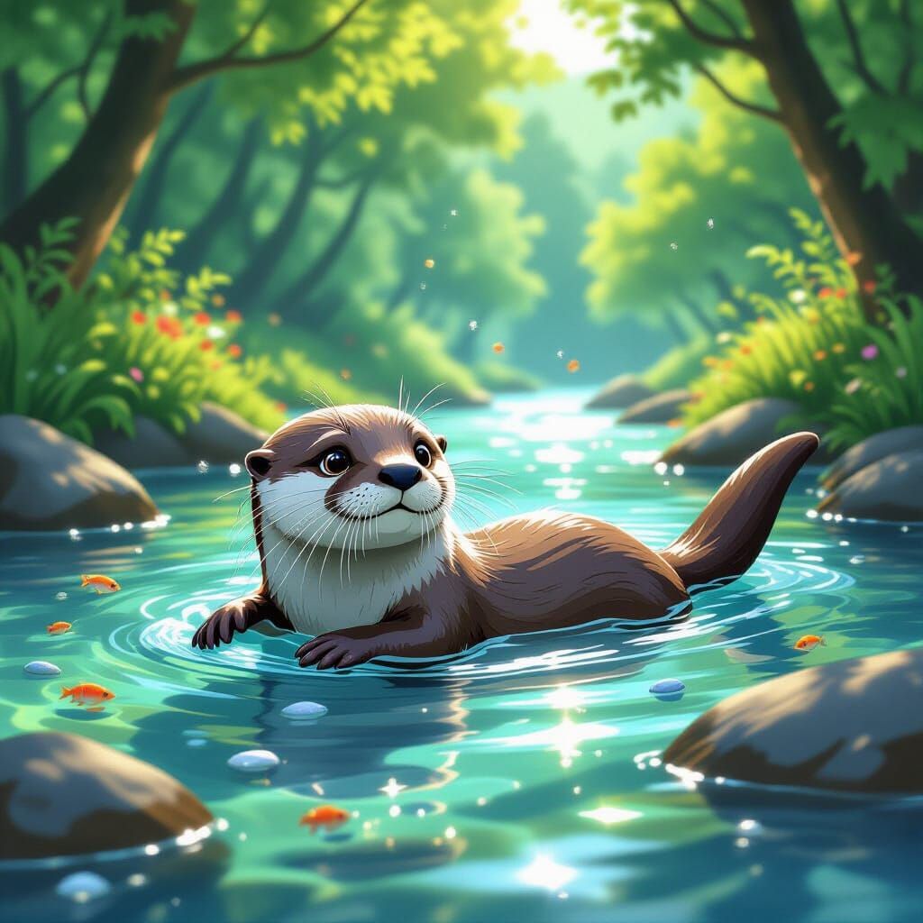 Otter's Ethereal River Dance: 3D Anime Style