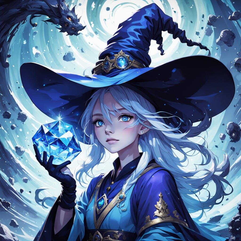 Majestic Anime Witch in Azure Hues
