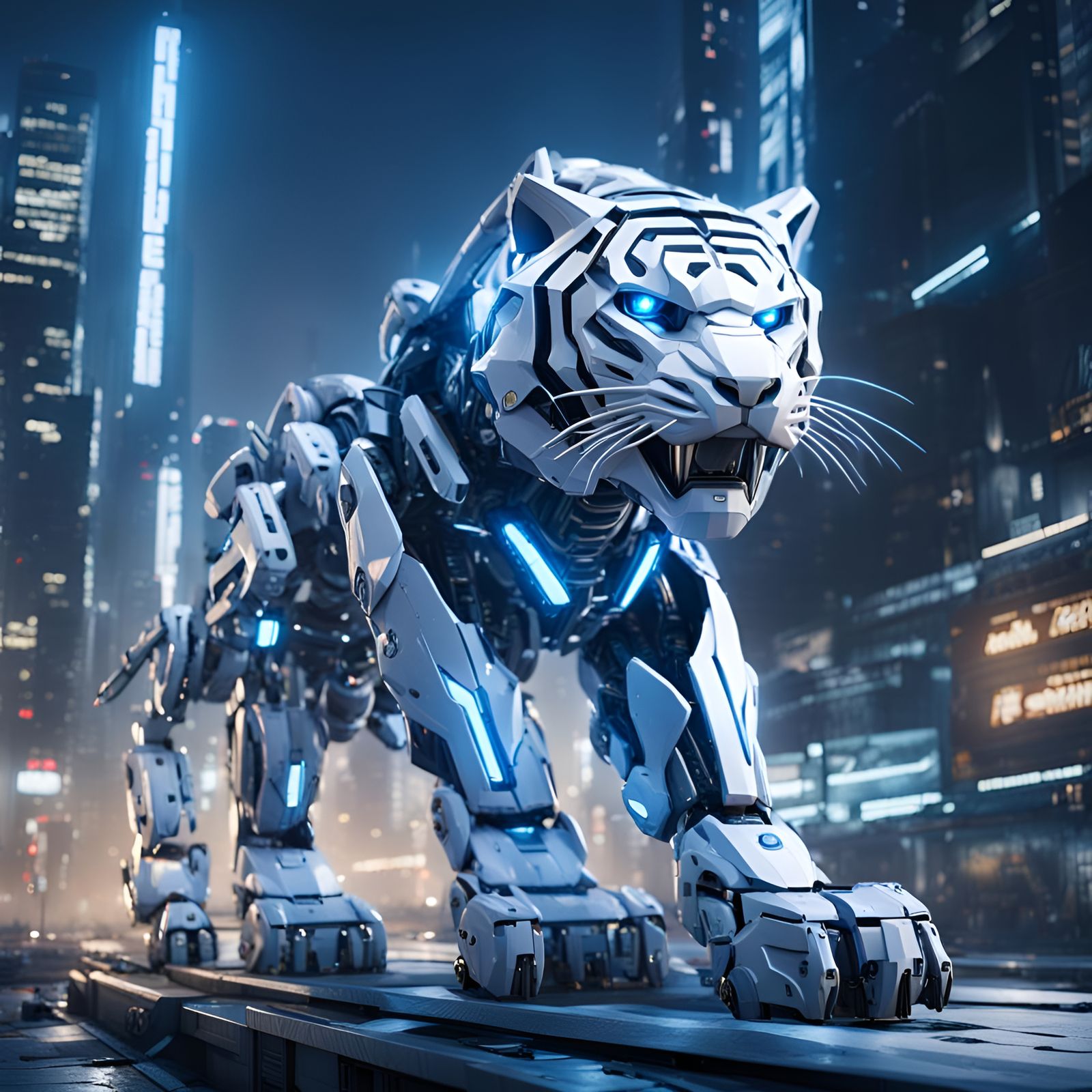 Futuristic Electric Tiger in Sci-Fi City