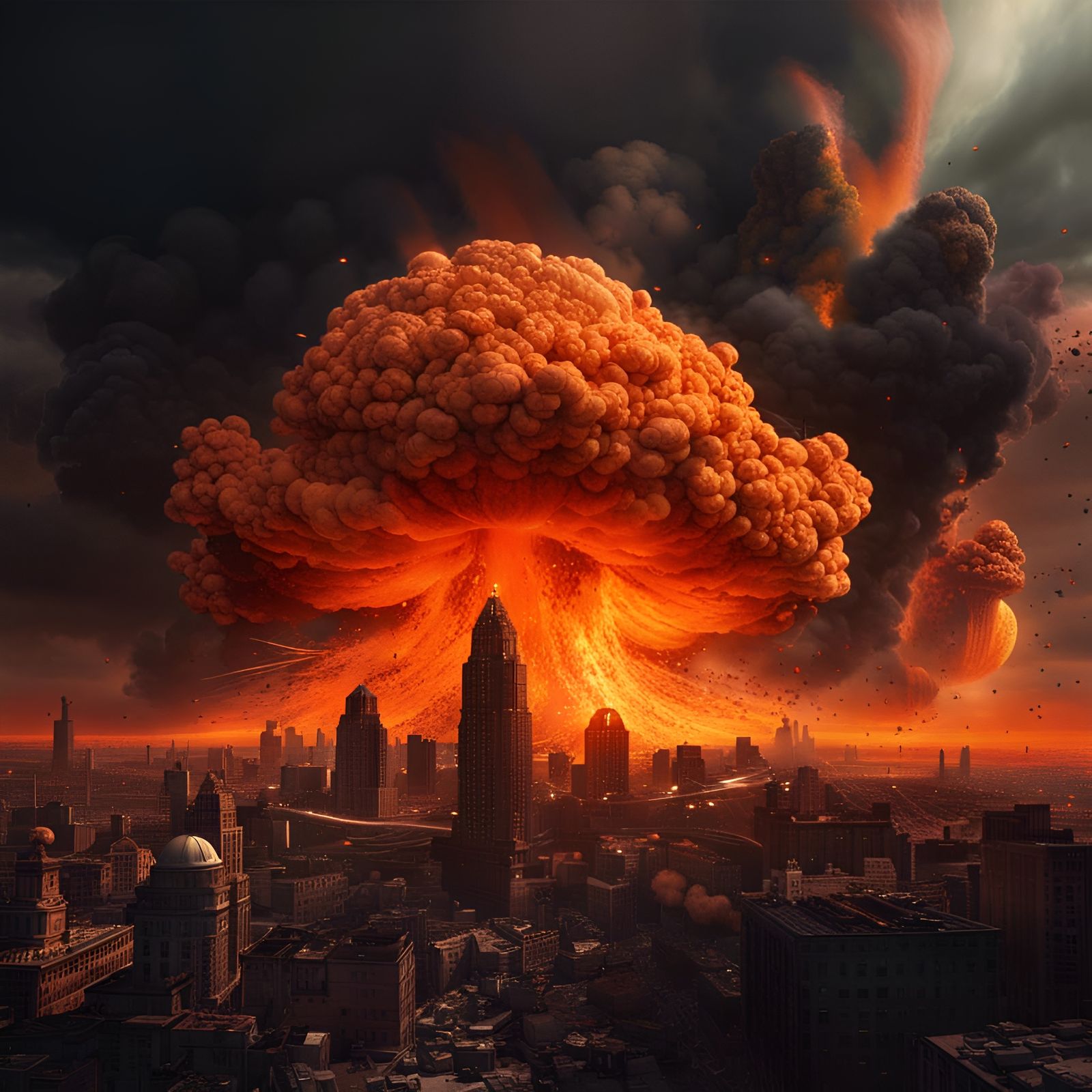 Apocalyptic City Explosion with Mushroom Cloud
