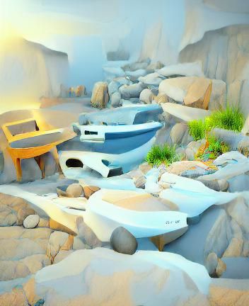 Remote Cove Quay: Textured Acrylic Palette Knife Painting