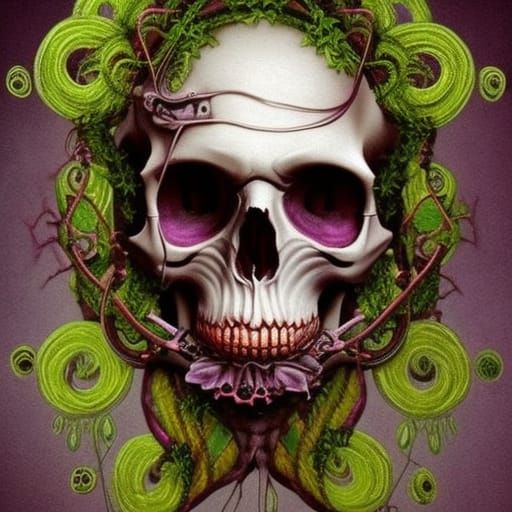 Steampunk Skull with Gothic Floral Accents