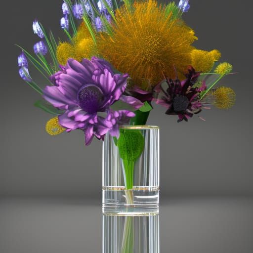 Hyperrealistic Wildflower Bouquet in Glass Vase