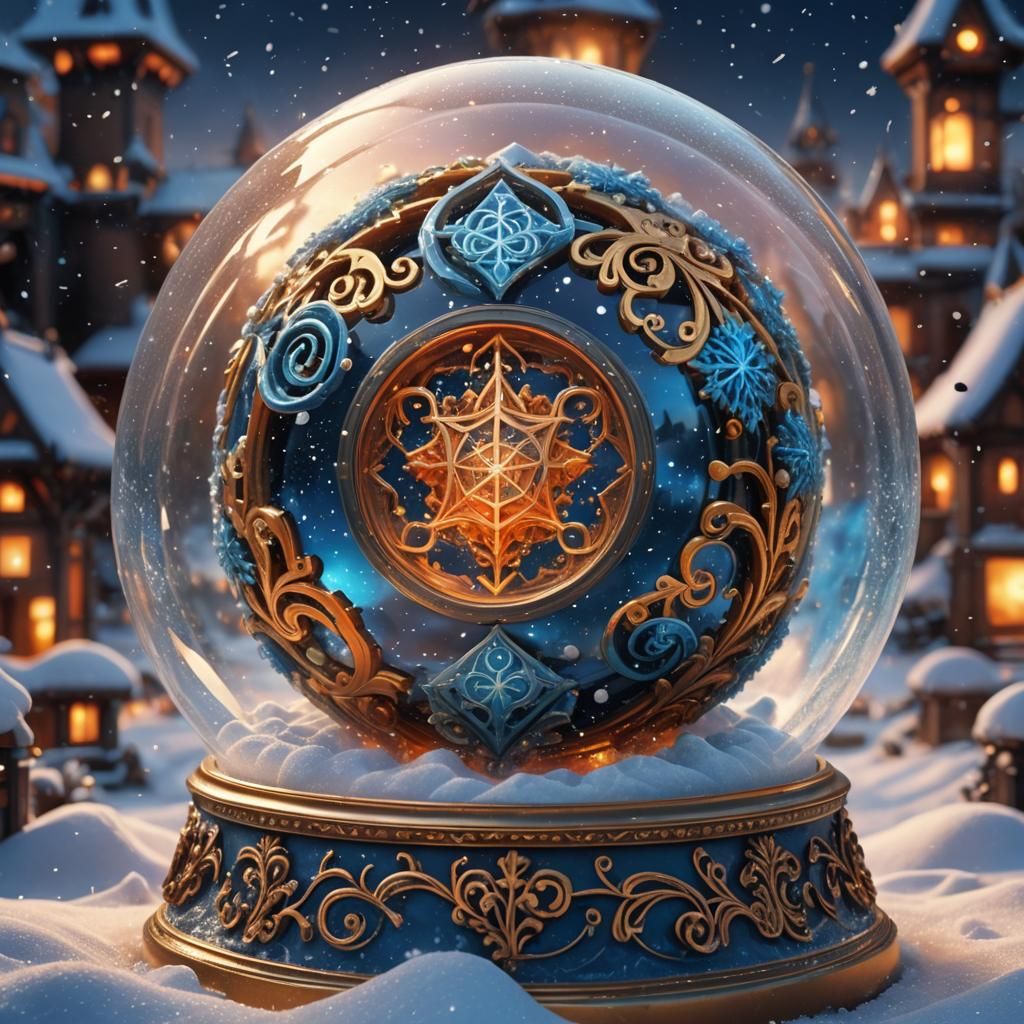 Intricate Oxahedron Snow Globe in Fantasy Art Style