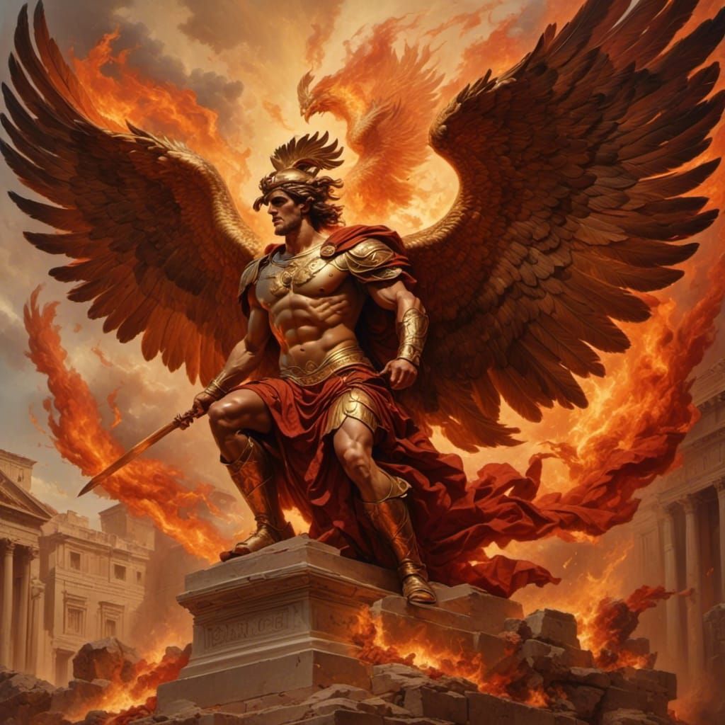 Fiery Phoenix Rising: Majestic Oil Painting