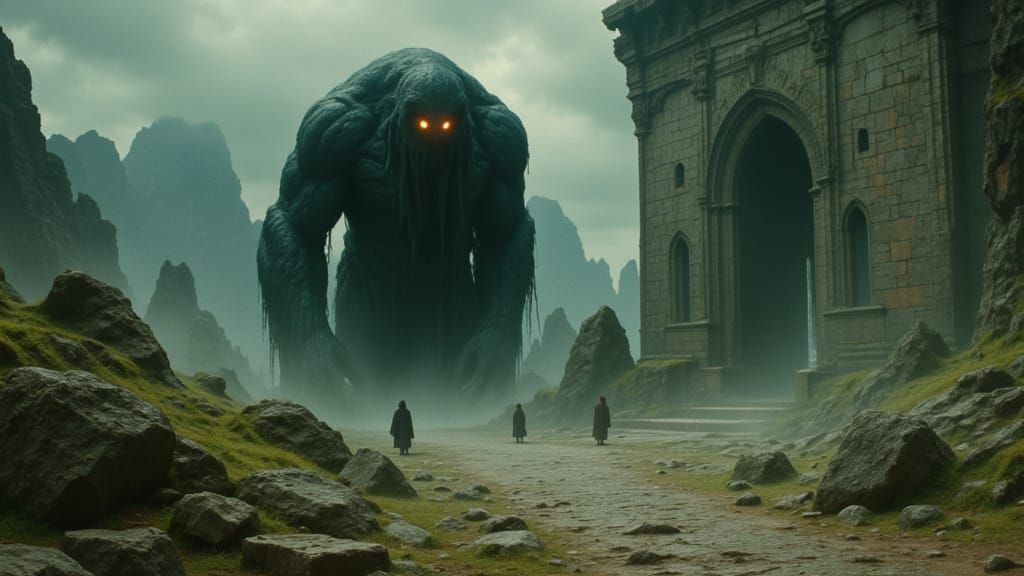 Fantasy Stone Giants in Detailed Matte Painting Style