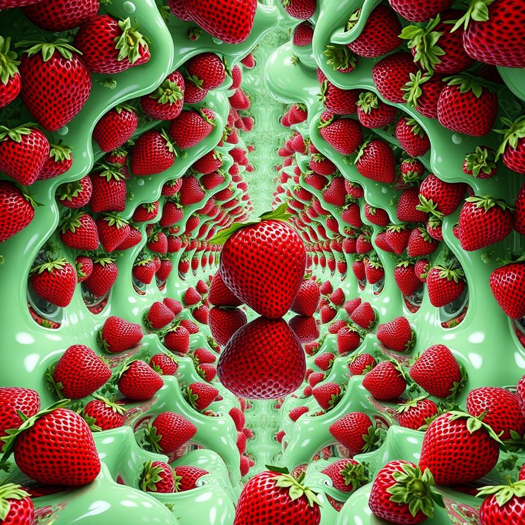 Strawberry Infinite Mirror in 90s Fractal Style