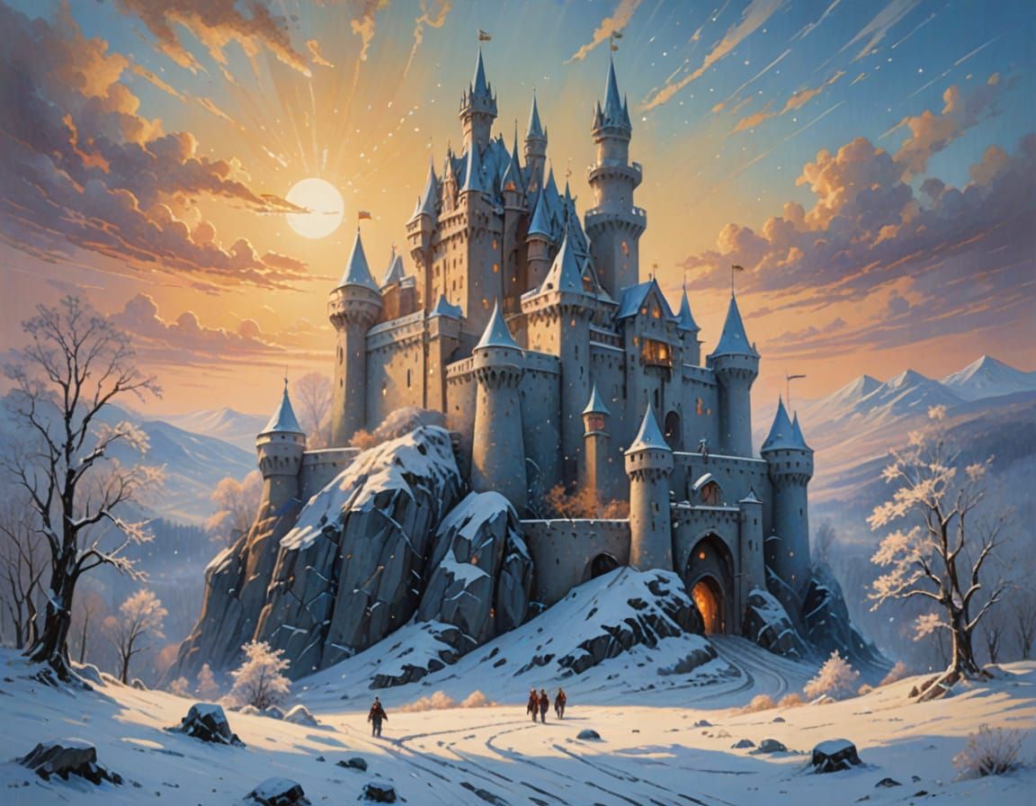 Winter Kingdom Fantasy Landscape Painting in Vibrant Oil