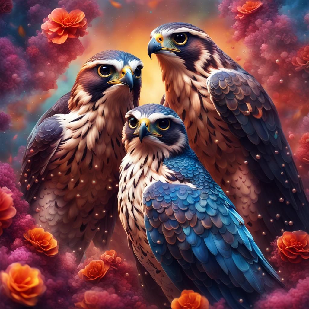 Falcons' Romantic Sky Dance in Fractal Art Style