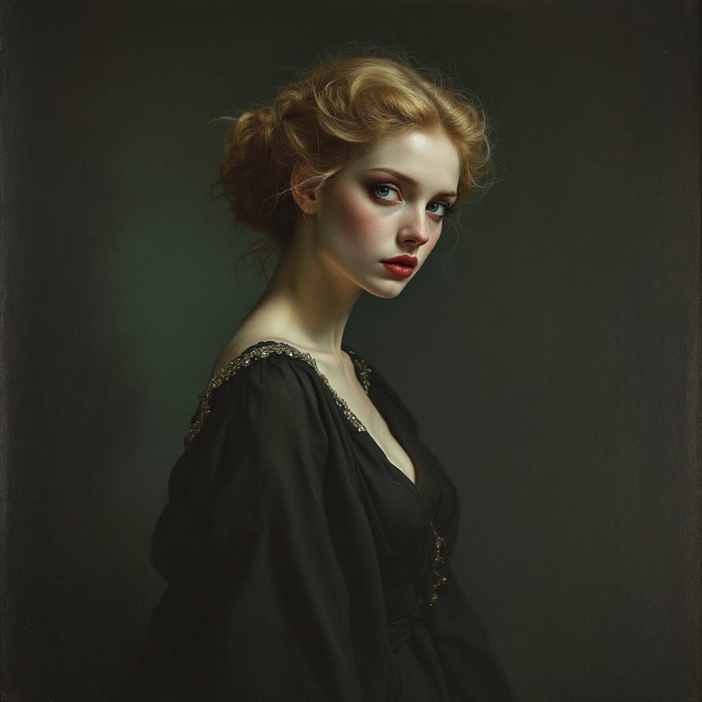 Melancholic Pin-Up Woman in Chiaroscuro Style