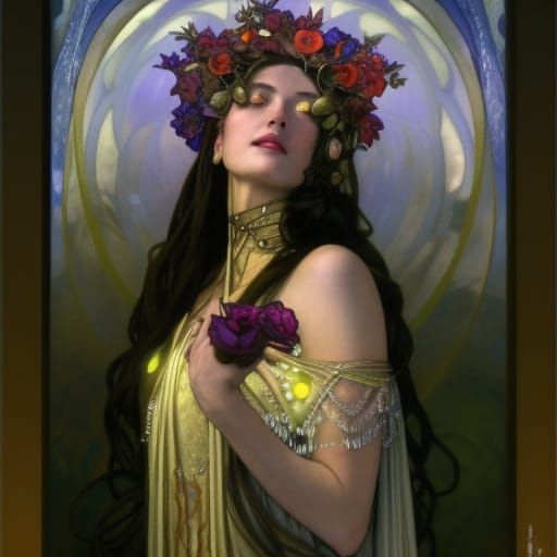 Elemental Queen Portrait in Art Nouveau Style