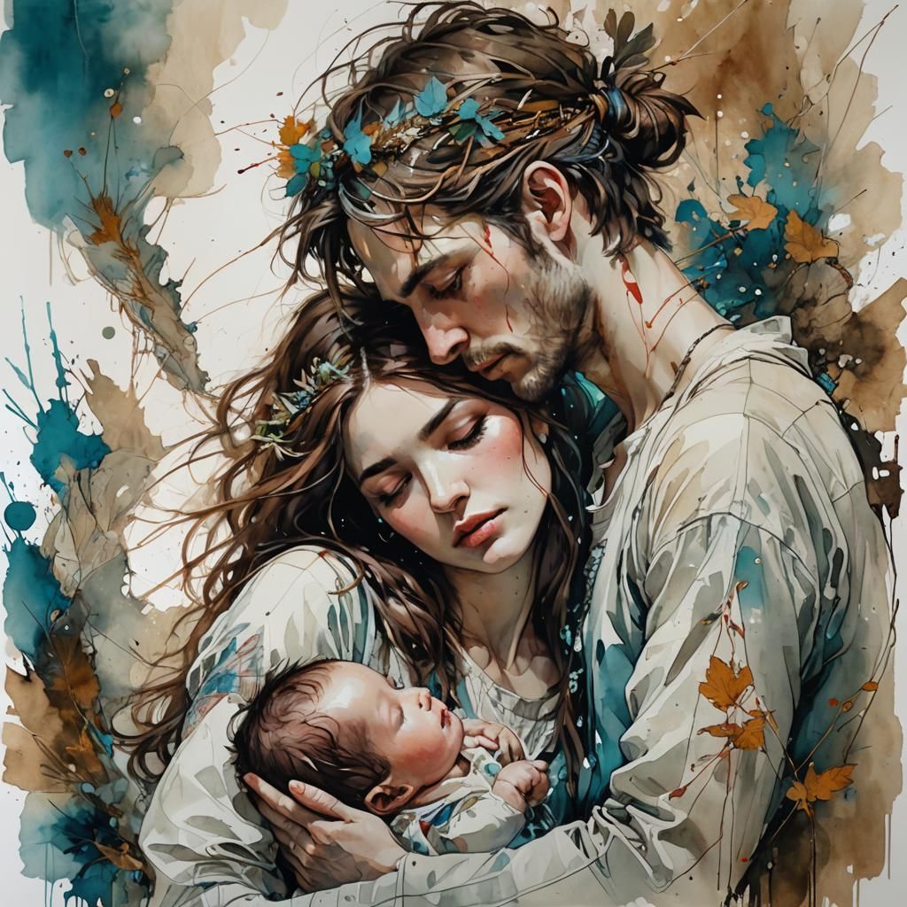 Loving Couple Admires Newborn Baby