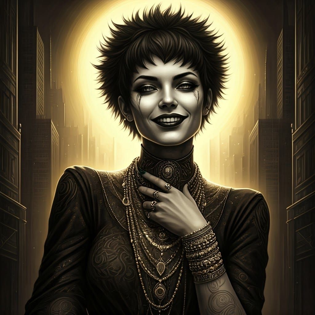 Elegant Alt Goth Woman in Golden Spotlight