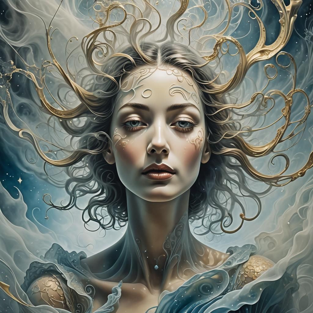 Dreamlike Figure in Surreal Vortex of Stardust