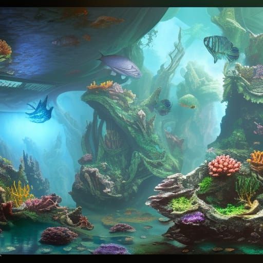Fantastical Aquarium in Glass: Detailed Matte Painting