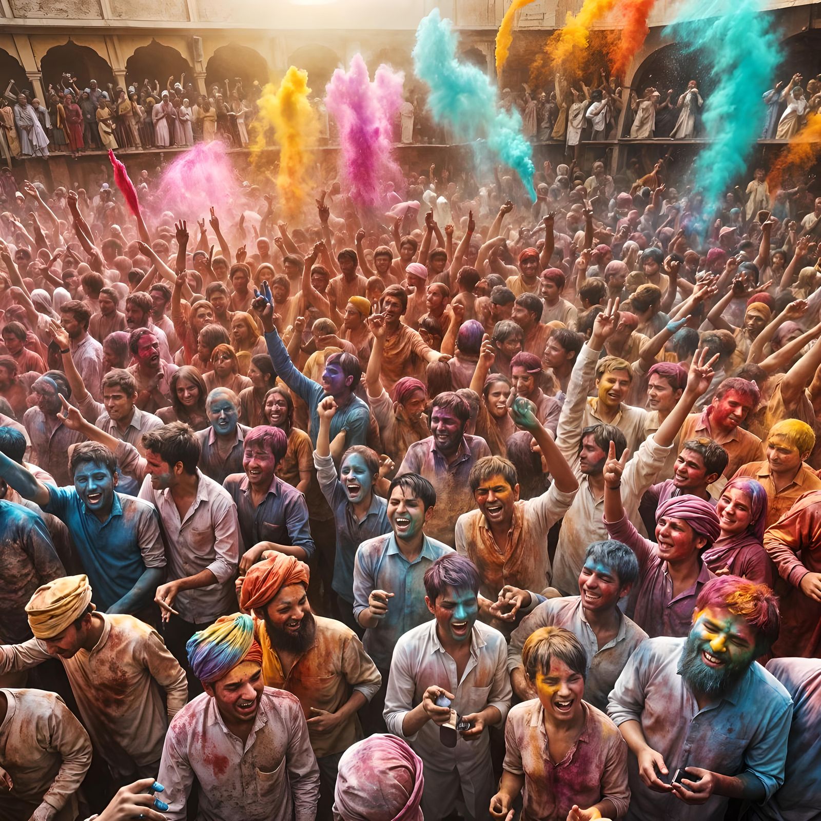 Vibrant Holi Festival Scene with Colors and Joy
