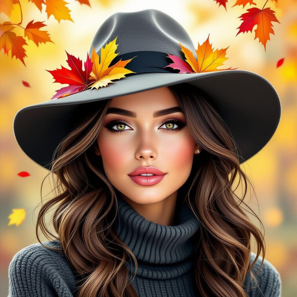 Autumn Woman in Stippling Style Fantasy Illustration