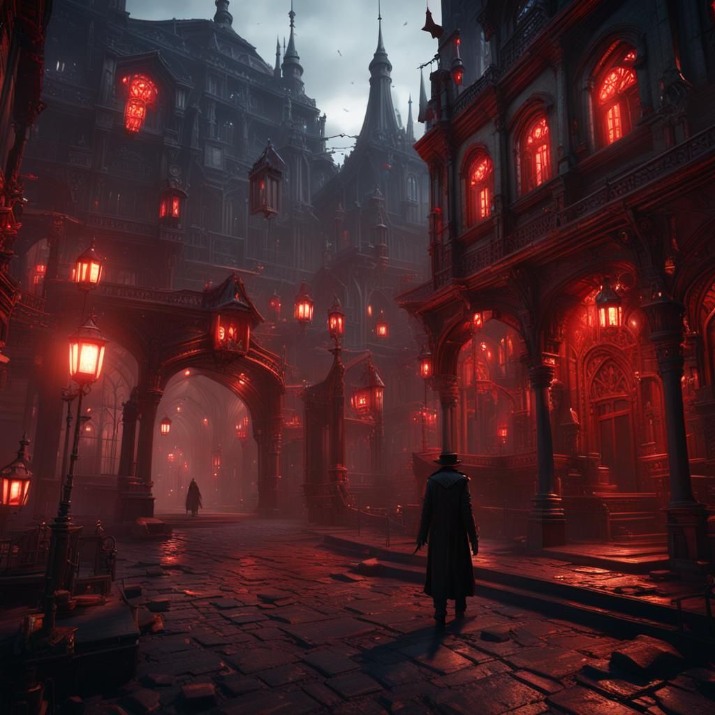 Vampire Magic Steampunk City with Red LED Lights