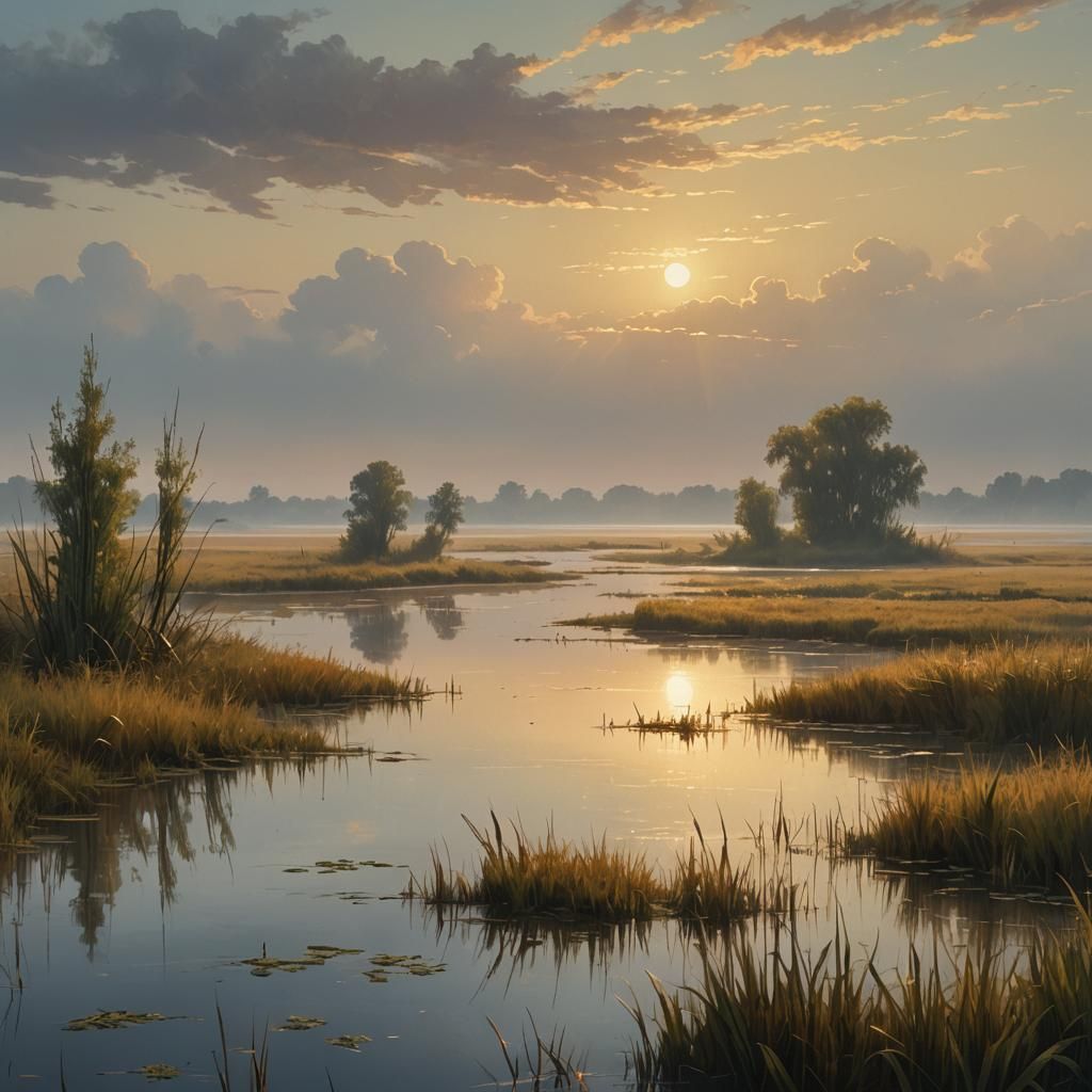 Golden Light on Siberian Marshes: Digital Painting