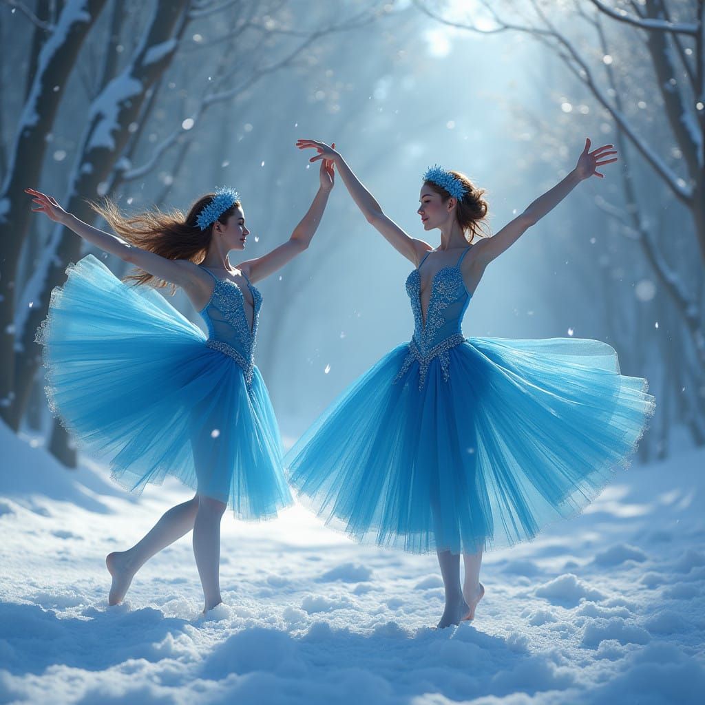 Ballerinas in Blue Tutus Dance in Snowy Wonderland