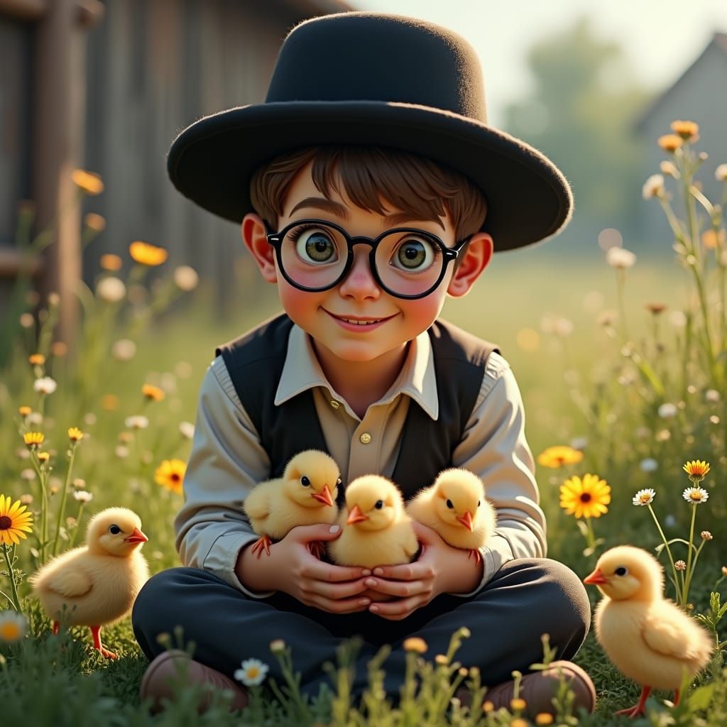 Hasidic Boy Feeds Chicks: Matte Painting Concept Art