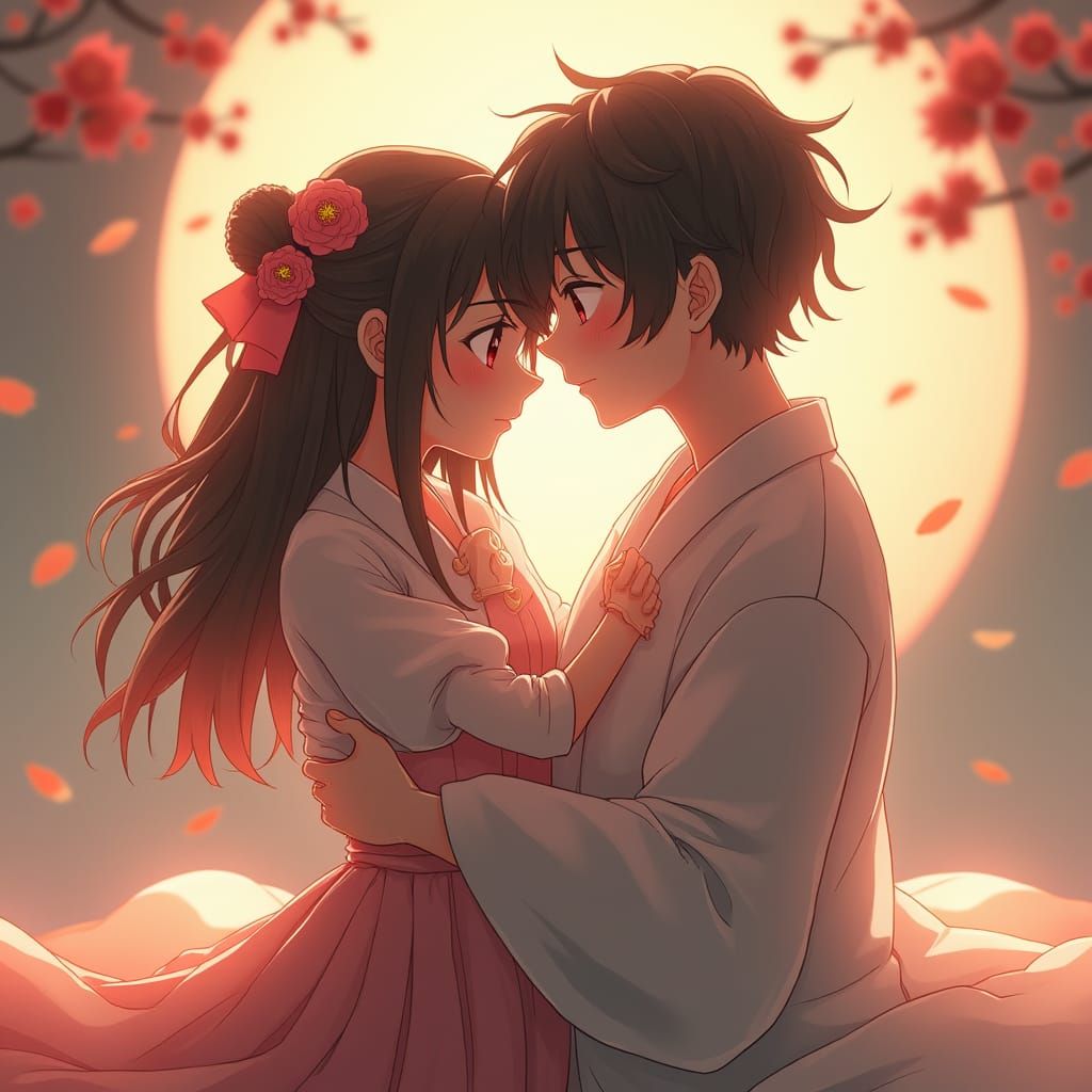Anime Style: Hidden Love in Dreamy Embrace