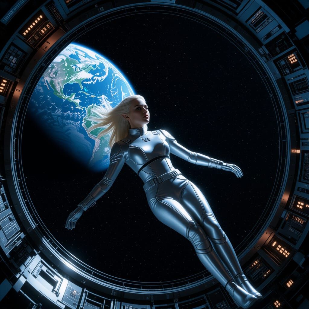 Elven Woman in Spacesuit: A Cinematic Space Scene