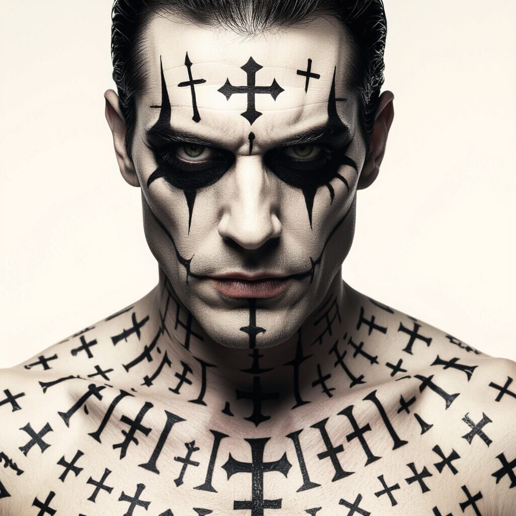 Creepy Satanic Runes on Chest, Photorealistic Style