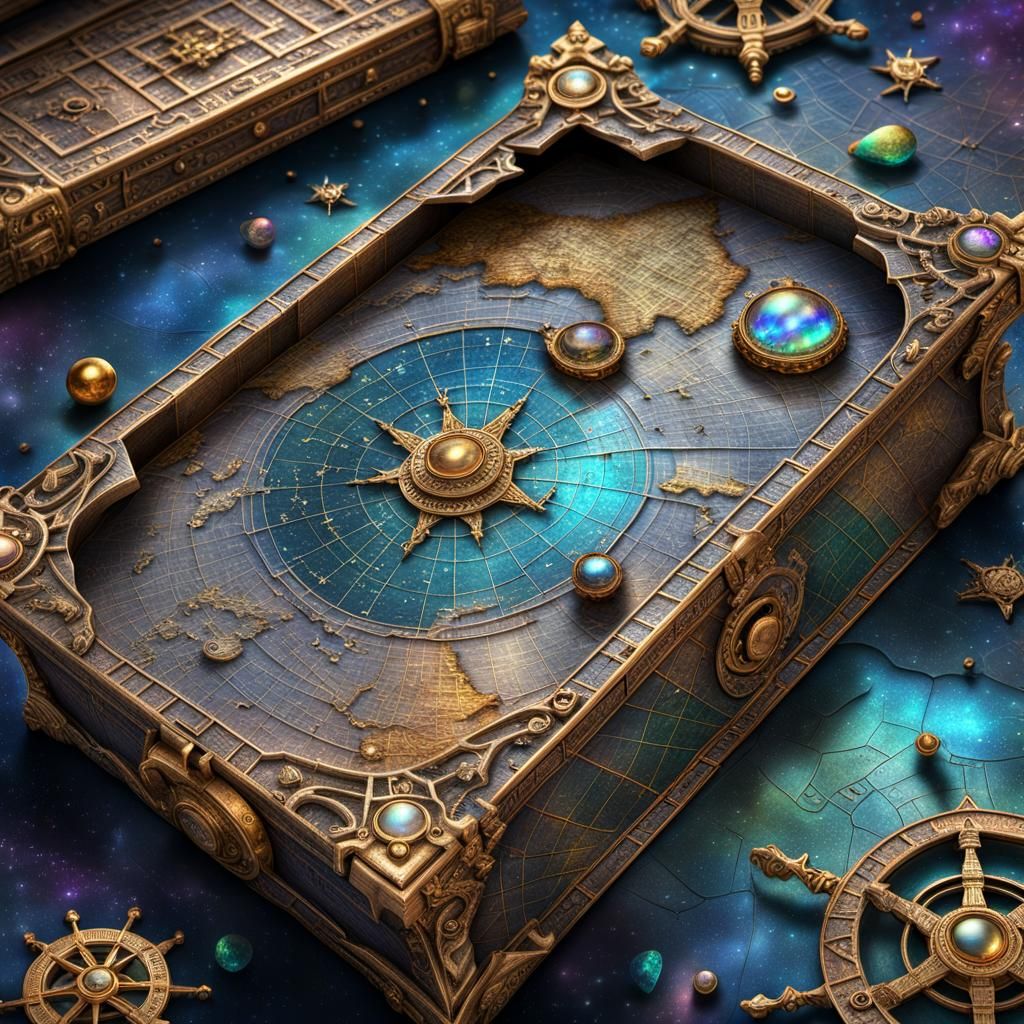 Cosmic Iridescent Treasure Map in 3D