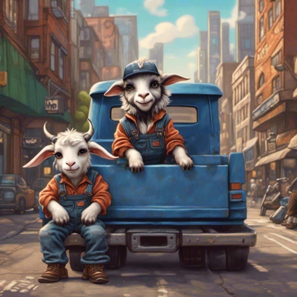 Chibi Goats Truck Drivers in Cityscape Claymation